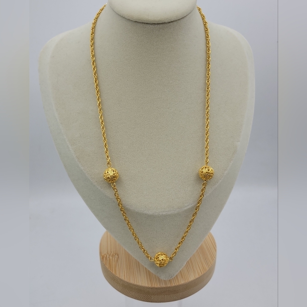 Vintage Goldtone Ball Filigree Necklace • 60s Look • Made in 90s/Y2K